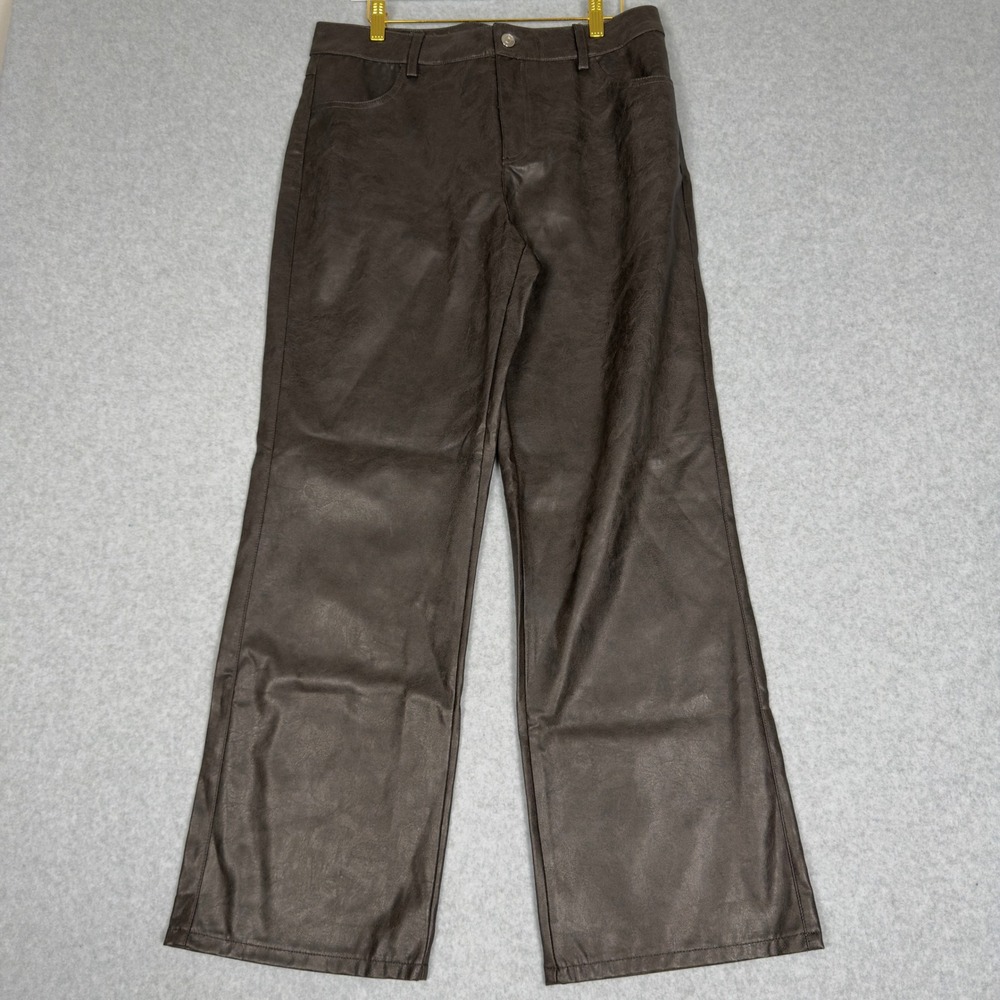 Divided H&M Faux Leather Wide Leg Pants Brown Size 10 Casual Party Grunge